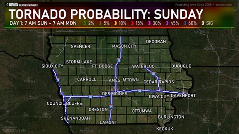 Day 1 SPC Convective Tornado Probabilities Outlook for Iowa