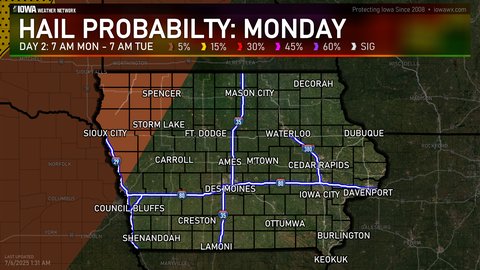 Day 2 SPC Convective Hail Probabilities Outlook for Iowa
