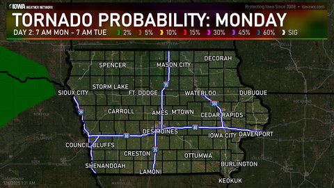 Day 2 SPC Convective Tornado Probabilities Outlook for Iowa