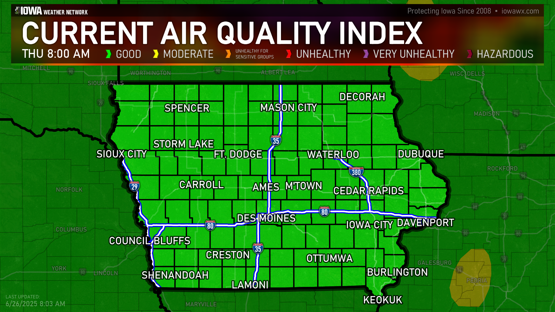 Current Air Quality Index in Iowa