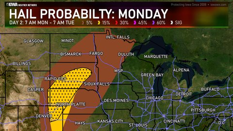 Day 2 SPC Convective Hail Probabilities Outlook for the Midwest