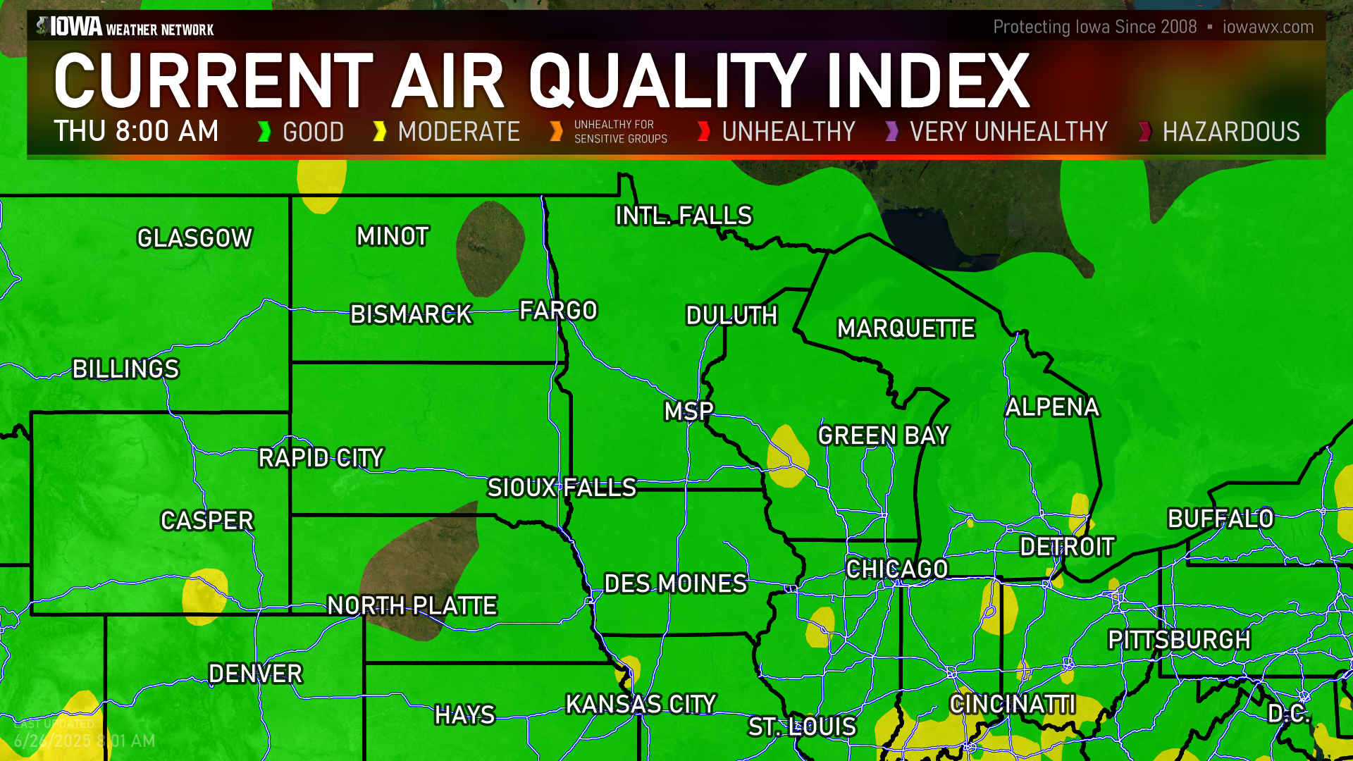 Current Air Quality Index in the Midwest