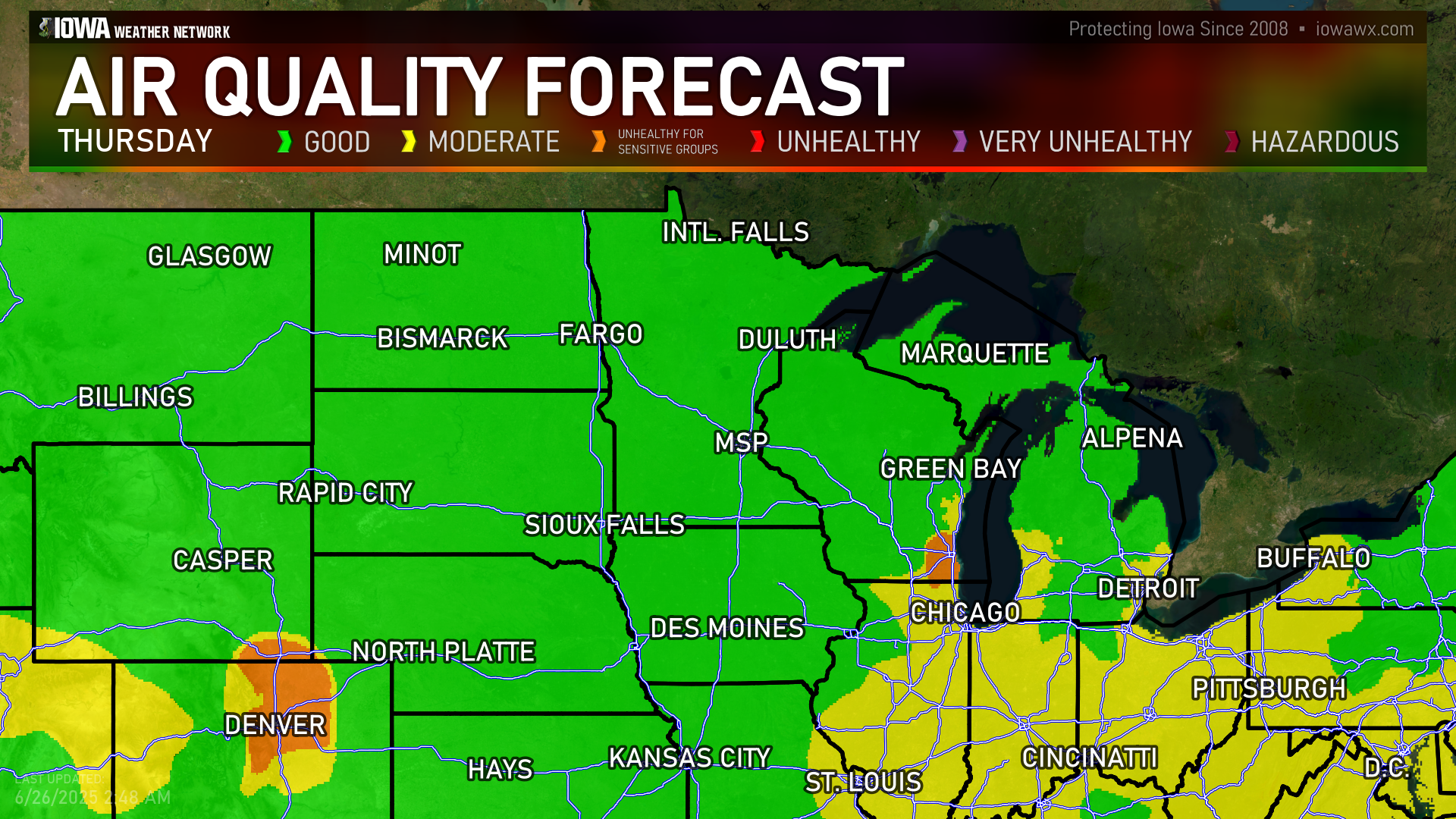 Today's Air Quality Index Forecast in the Midwest