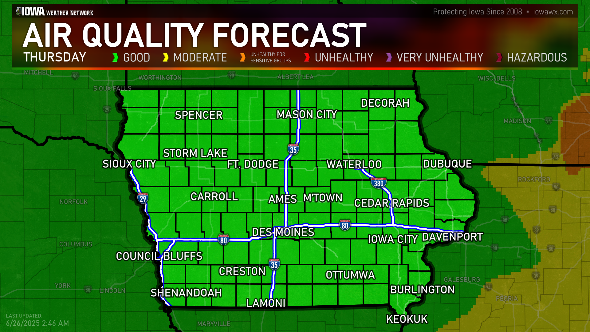 Today's Air Quality Index Forecast in Iowa