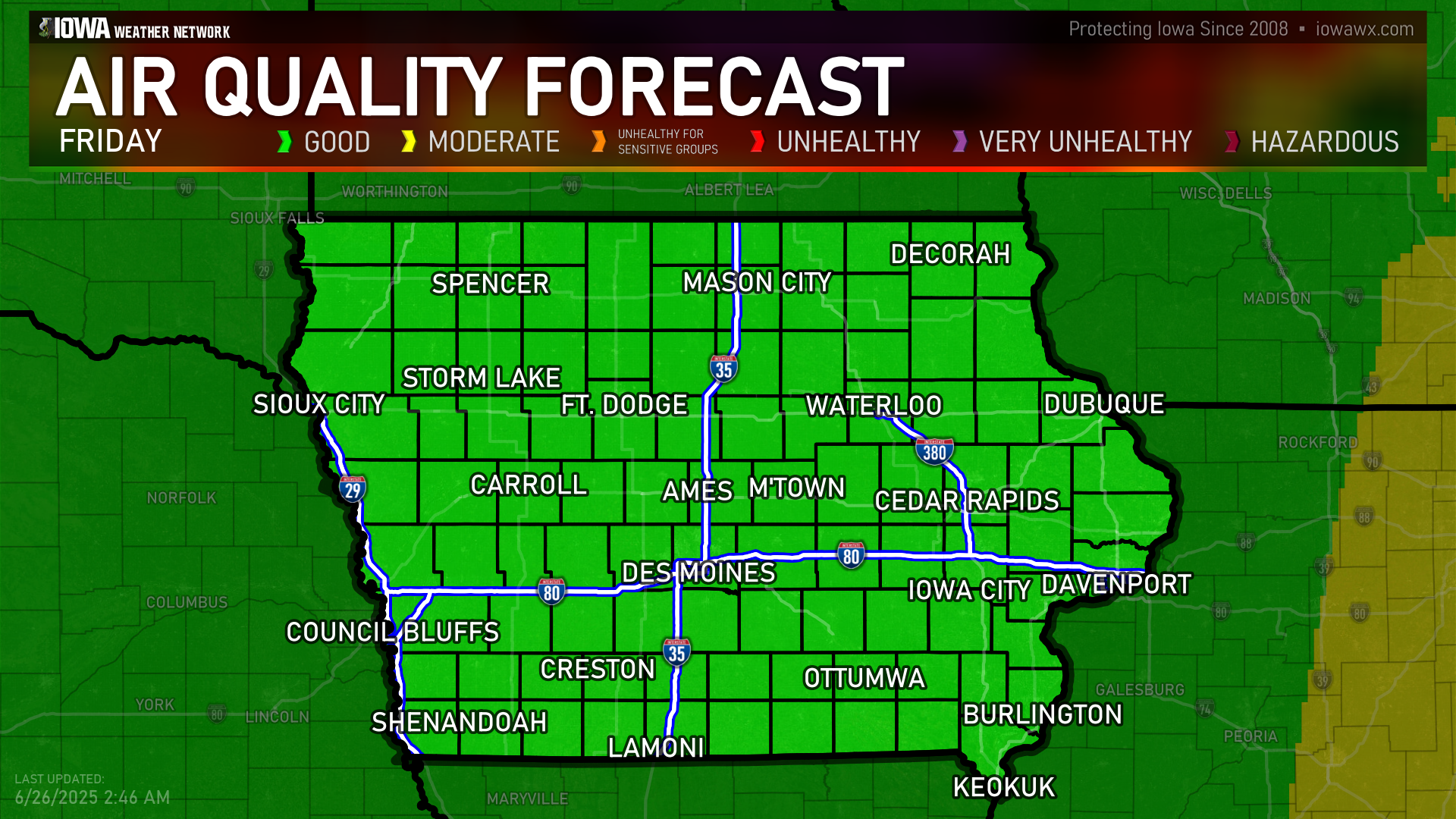 Tomorrow's Air Quality Index Forecast in Iowa