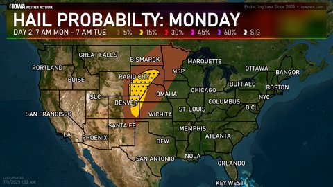 Day 2 SPC Convective Hail Probabilities Outlook for the US