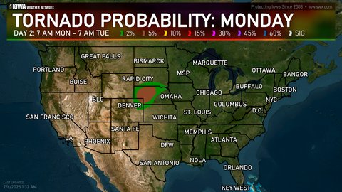 Day 2 SPC Convective Tornado Probabilties Outlook for the US